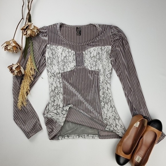 Andrade Lavender Lace Silver Stripe Shimmer Top S - Picture 8 of 16